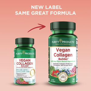 Vegan Collagen Builder - Organic Whole Foods Fruits + Veg, Silica, Lutein, Vitamin C, Biotin, Grape Seed - Amino Acids Glycine, Lysine + Proline Collagen Boosters (30 Servings, Tablets)