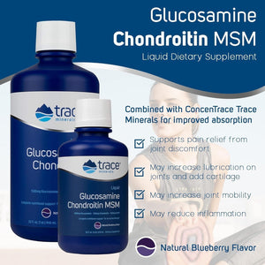 Trace Minerals | Liquid Glucosamine Chondroitin MSM | Complete Dietary Supplement for Active Lifestyle | Supports Joints, Cartilage and Mobility | Natural Blueberry Flavor | 32 Servings, 32 Fl Oz