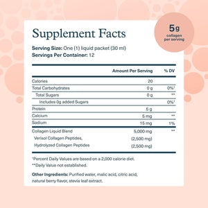 Youtheory Collagen Liquid - 5,000 Mg Hydrolyzed Collagen Peptides - Supports Hair, Nail, Joint & Bone Health* - Berry Flavor - 1 Oz Single Serve Packet, Pack of 12