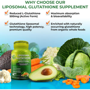 Liposomal Glutathione 500Mg - Active Form L Glutathione (Reduced) for Maximum Absorption - Made with Organic Whole Foods - Master Antioxidant & Detoxifier - Immune & Cardiovascular Support - 60 Count