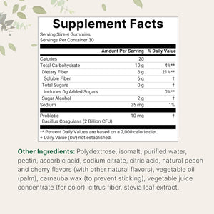 Micro Ingredients Fiber Gummies with Probiotics, 120 Count | 6G per Serving + 2 Billion CFU | Sugar Free Peach Cherry Flavor | High Fiber Supplement for Women & Men | Non-Gmo, Gluten Free