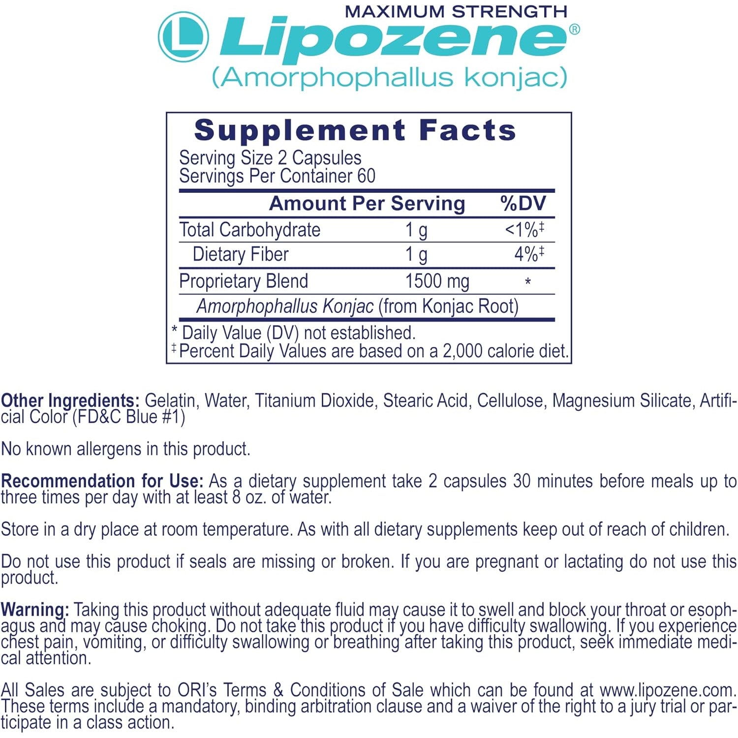 Lipozene MEGA Bottle - 120 Capsules, Making It Our Largest Size Available - Appetite Suppressant