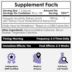 Nootropics Depot Polygala Tenuifolia Capsules | 100Mg | 90 Count | 20:1 Extract | Yuan Zhi | Promotes Cognitive Function, Learning and Memory | Supports Healthy Stress Levels | Adaptogen Supplement