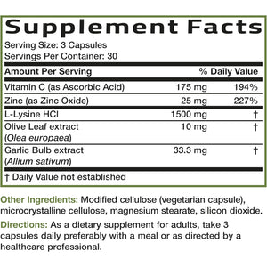 Bronson L-Lysine Defense Immune Support Complex 1500 MG L-Lysine plus Olive Leaf, Garlic, Vitamin C and Zinc - Non-Gmo, 90 Vegetarian Capsules