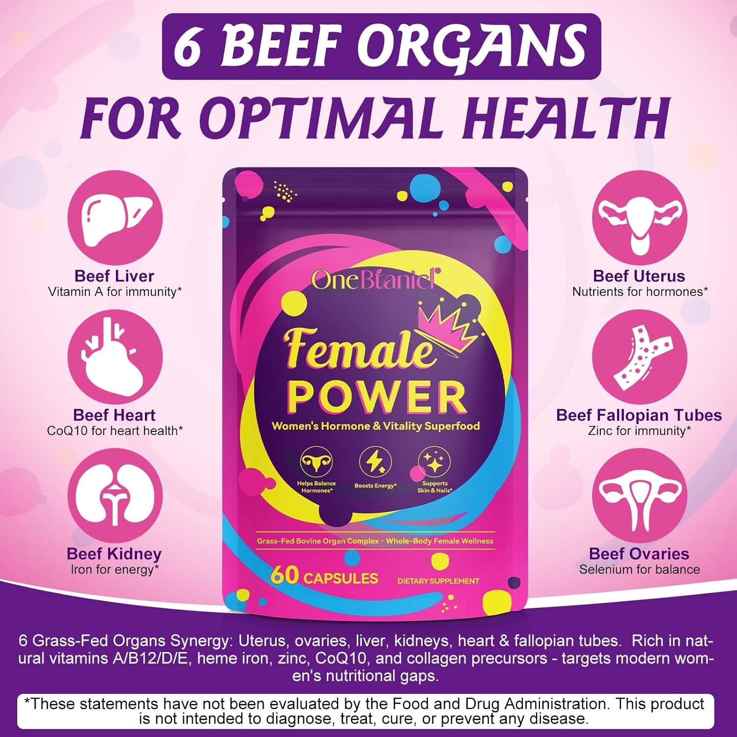 Newseel Beef Organ Supplement for Women, Natural Grass Fed Beef Liver Capsules,Supports Feminine Hormone Balance, Menstruation, Immunity, Skin, Collagen, B12, Energy & Wellness - 60 (1)