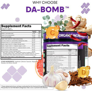 Organic Immune Support with PAU D'Arco Garlic Cayenne Pepper Oregano Ginger Grapefruit Onion Black Seed Sea Moss Black Pepper Zinc Eucalyptus Vitamin C Vitamin D Organic Soursop by Clean Nutra