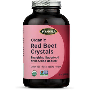 Flora - Organic Red Beet Crystals, Energizing Superfood, Nitric Oxide Booster, Vegan, Equals 5.5 Lbs. of Red Beets, Pressed from Fresh Harvested Organic Beets, 7-Oz. Powder