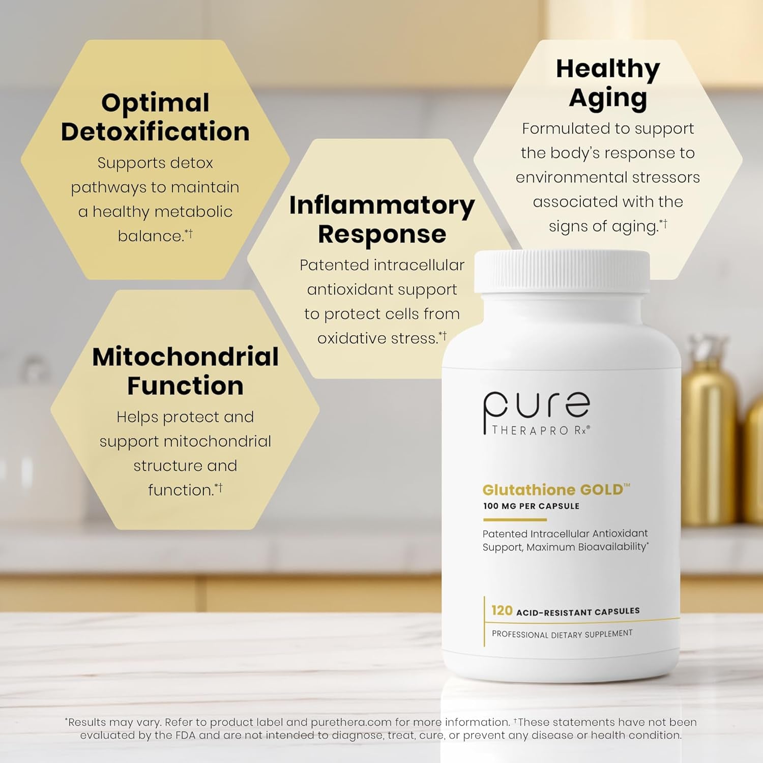 Pure Therapro Rx S-Acetyl Glutathione Gold 100Mg, Made in USA - 4 Month Supply | Acid Resistant Capsules | Patented Acetylated Form of Glutathione | Zero Fillers, Pharmaceutical Grade, Non GMO