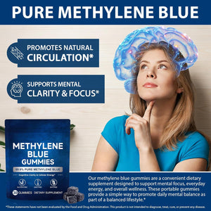 Methylene Blue Gummies 5Mg per Serving, Supports Cognitive Function, Cellular Energy, Mental Focus, Antioxidant Activity, 99.9% Pure | 30 Gummies