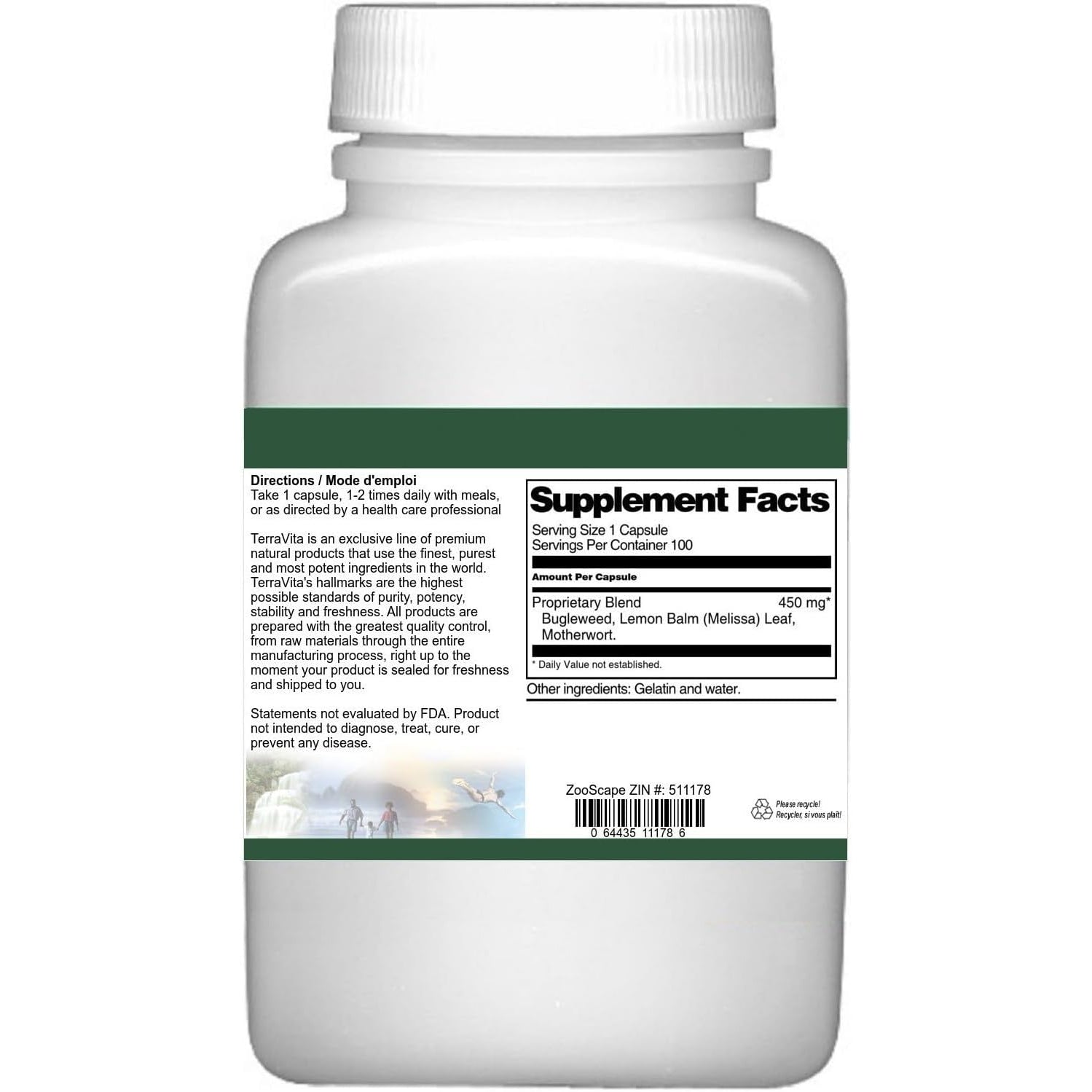 Terravita Thyroid Support - Bugleweed, Motherwort and Lemon Balm - 450 Mg (100 Capsules, ZIN: 511178)