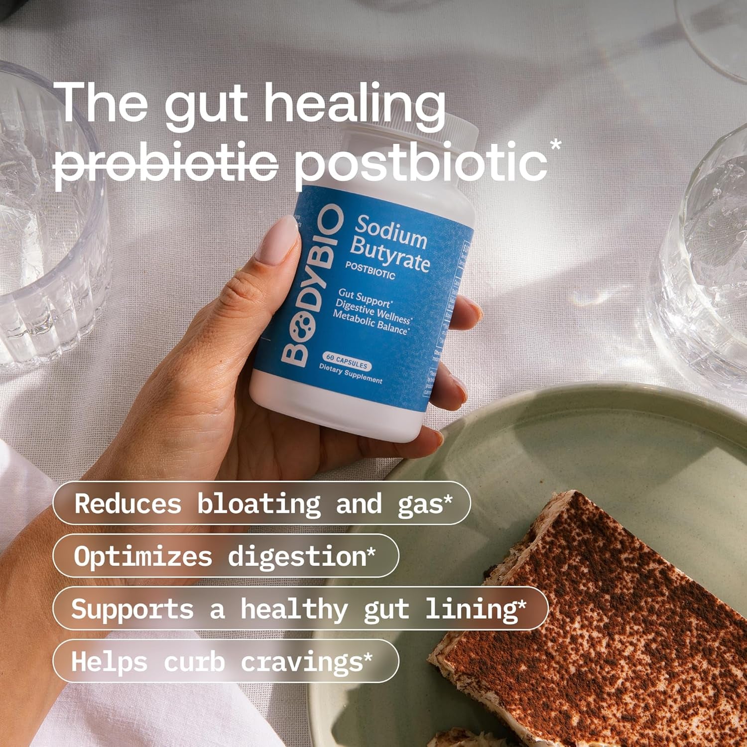 Bodybio Butyrate - Postbiotic for Gut Health, Digestive Support, Bloat, Gas & Constipation Relief, Leaky Gut Repair - Sodium + Butyric Acid Supplement for GI Wellness