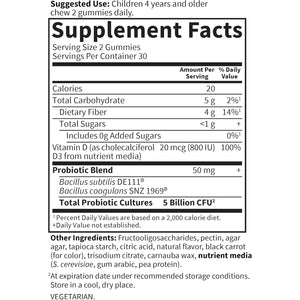Garden of Life Dr Formulated 5 Billion CFU Prebiotic Fiber, Probiotic and Vitamin D3 Gummies for Kids Digestive & Immune Health – Gluten Free, Non GMO, No Added Sugars, Strawberry Flavor, 60 Gummies