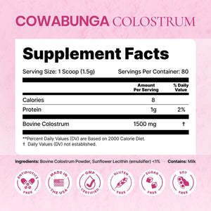 Sonohealth Cowabunga Colostrum - Premium, Pure & Unaltered Colostrum Powder Supplement - for Immune Support, Gut Health, Muscle Recovery & Wellness - Kosher & Halal Certified Calostro