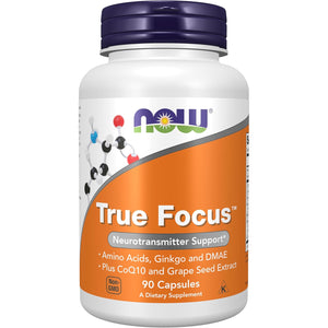 NOW Foods Supplements, True Focus™ with Amino Acids, Ginkgo, DMAE + Coq10 and Grape Seed Extract , 90 Veg Capsules