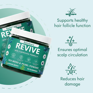 Balmbare Revive Gummies for Hair Loss, with Organic Irish Sea Moss Pearl Powder, Vitamins C & E, Aloe Vera - Supports Healthy Hair, Skin & Nails Growth (1Pcs)