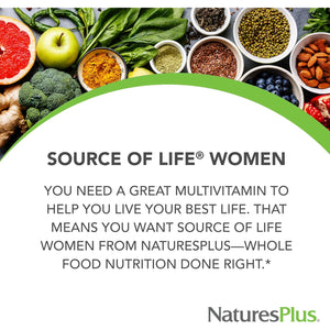 Naturesplus Source of Life Women - 60 Tablets - Multivitamin & Mineral Supplement - with Iron, Calcium, Folate & Lutein - Gluten Free, Vegetarian - 30 Servings