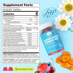 Ashwagandha Gummies, 2000Mg Organic Ashwa Root Extract Supplement for Women & Men - 60 Count - Ashwagandha Blend Gummies Combination Supplements