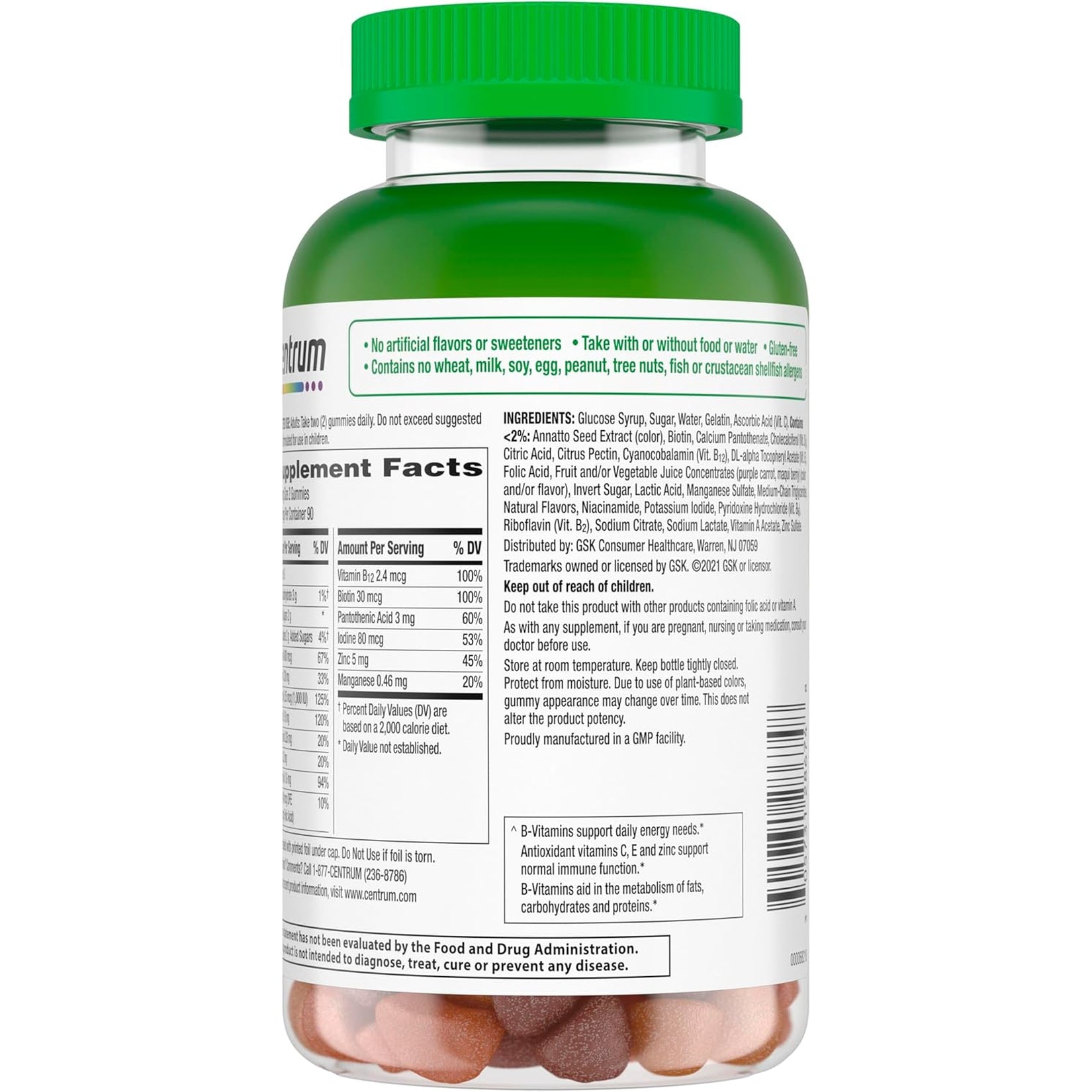Centrum Multigummies Gummy Multivitamin for Adults, Multivitamin/Multimineral Supplement with Vitamins D, B and E, Assorted Fruit Flavor - 18 Count