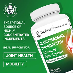 Dr. Berg Glucosamine Chondroitin MSM Turmeric & Boswellia - Advanced Joint Support Supplement with 1500 Mg Glucosamine Sulfate - Includes 120 Capsules