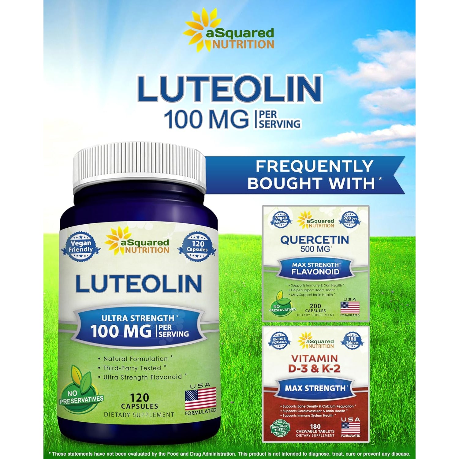 Luteolin 100Mg - 120 Capsules - Luteolin Supplement & Powder Complex Pills Commonly Taken with Quercetin - Supports Brain & Memory Health