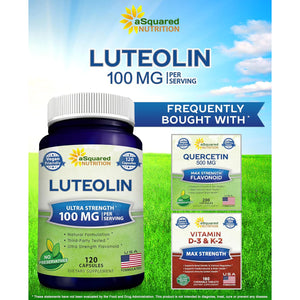 Luteolin 100Mg - 120 Capsules - Luteolin Supplement & Powder Complex Pills Commonly Taken with Quercetin - Supports Brain & Memory Health