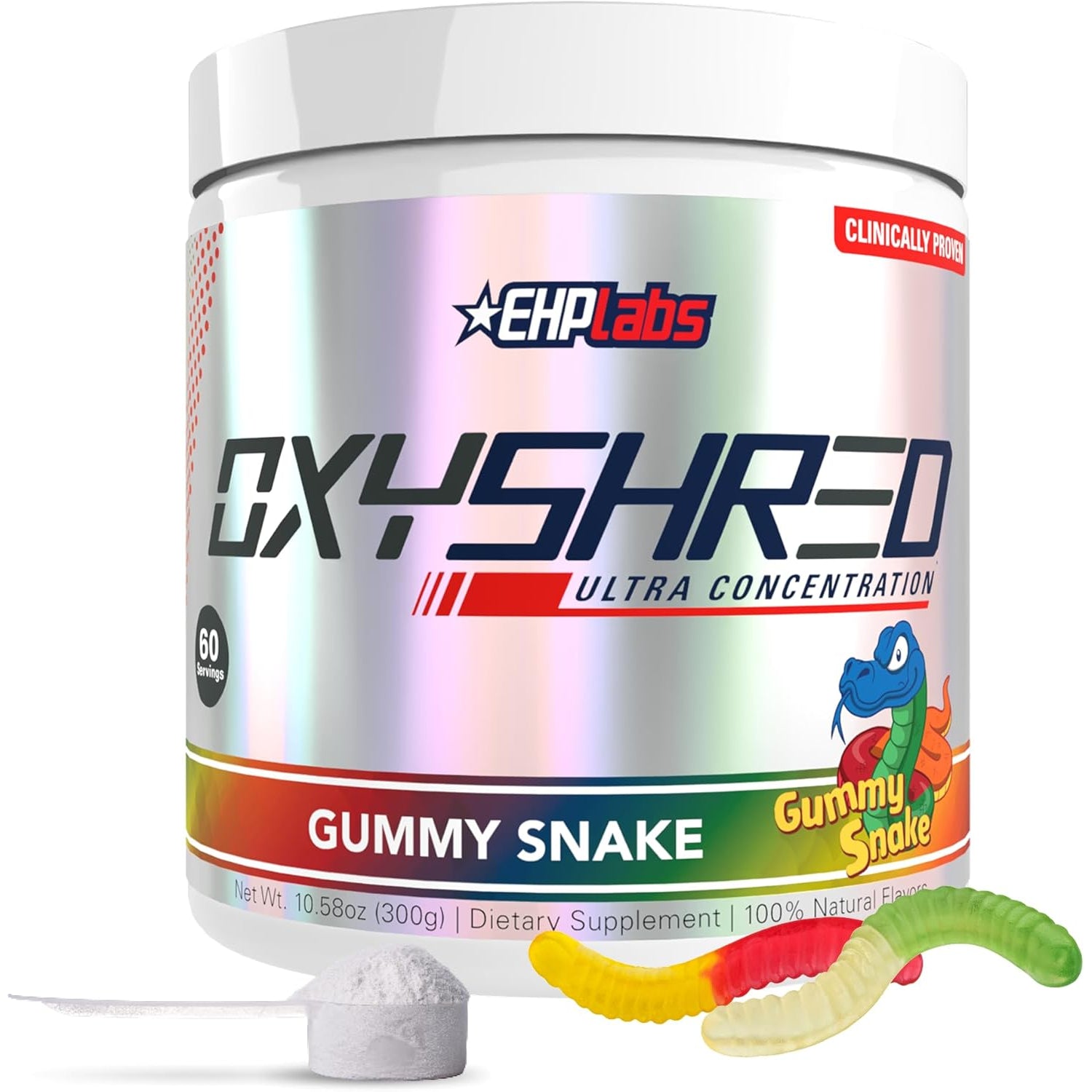 EHP LABS Oxyshred Pre Workout Powder - Preworkout Powder with L Glutamine & Acetyl L Carnitine, Energy Boost Drink - Gummy Snake, 60 Servings