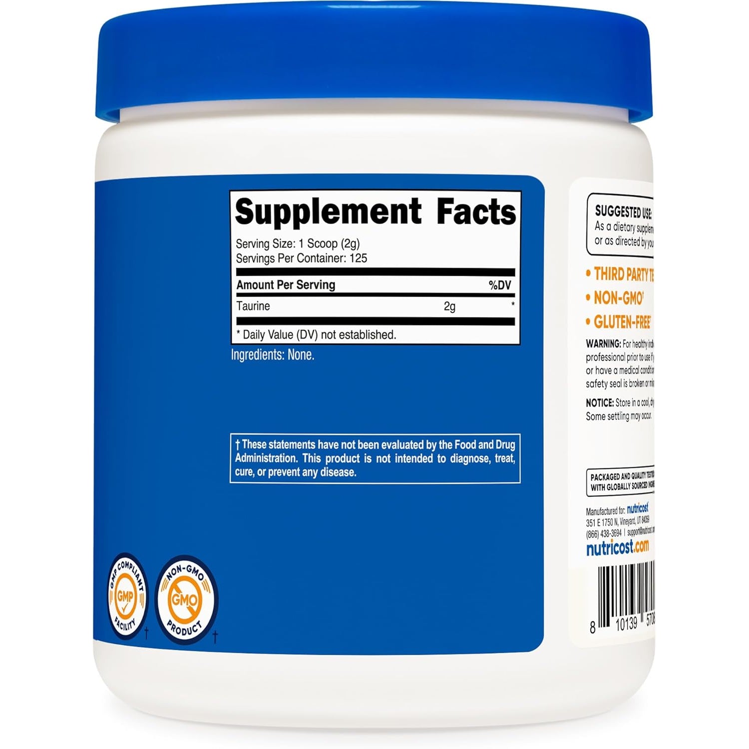 Nutricost Taurine Powder 250 Grams - 125 Servings, 2000Mg per Serving