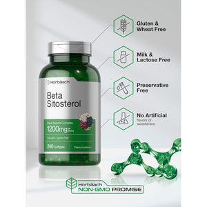 Horbäach Beta Sitosterol 1200Mg | 240 Softgel Capsules | Mega Strength | Plant Sterols Complex | Non-Gmo, Gluten Free Supplement