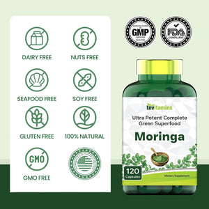 Tnvitamins Moringa 120 Capsules | High Potency Moringa Leaf Extract Superfood Supplement for Energy, Vitality & Antioxidant Support