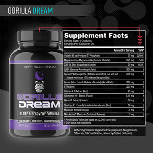 Gorilla Mind Dream Sleep Supplement (120 Capsules) - Nootropic Infused Comprehensive Sleep & Recovery Supplement - GABA, Melatonin, Valerian Root, Magnesium, L-Theanine, Sensoril, Ashwagandha & More
