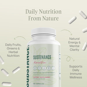 SUBSTANCE. - Nature'S Sustenance Daily Greens, Daily Fruit and Veggies Supplement - Enhance Energy, Mental Clarity - Fruits and Vegetables Supplements - US Made, Vegan-Friendly - 30 Servings.