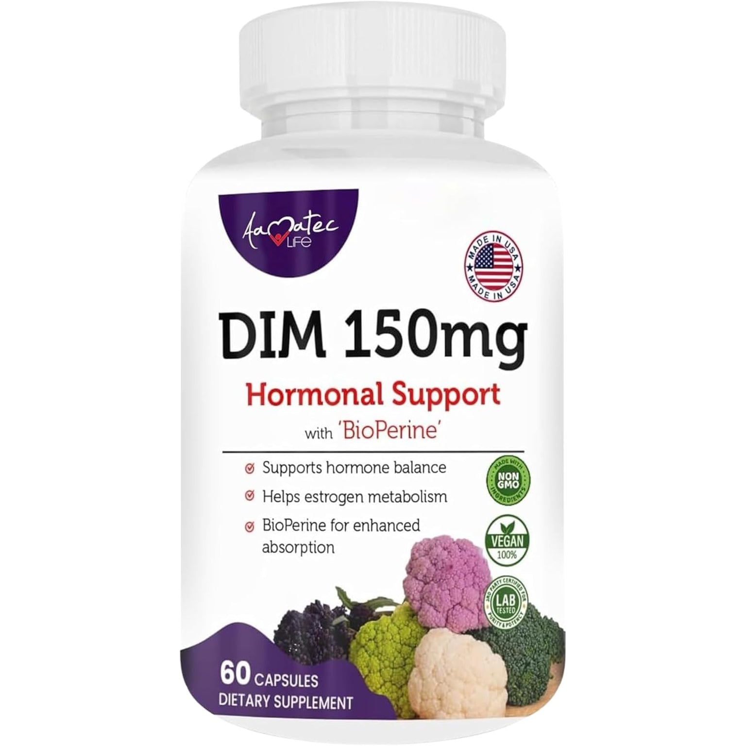 Women’S DIM Complex 150Mg - Bioperine Estrogen Balancing Pills for Menopause & Hot Flashes Relief Support Hormonal Acne Powerful Supplement - 60 Capsules - Made in USA