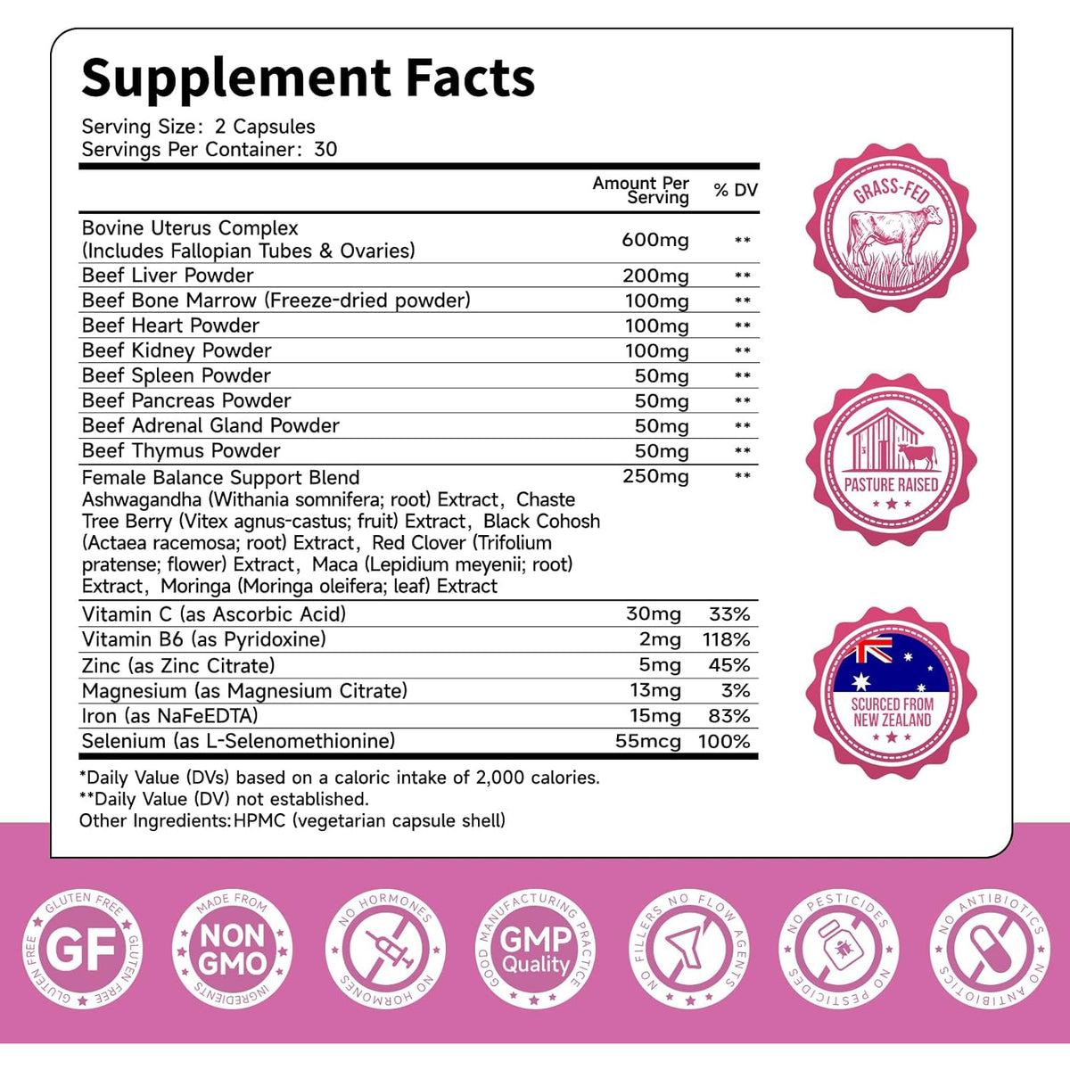 Beef Organ Supplement for Women | 9-Organ Formula with Herbal Support, Liver, Uterus, Ovary, Heart & Kidney for Feminine Balance & Energy | New Zealand Grass-Fed | 60 Capsules