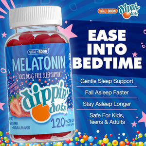 Dippin Dots - Melatonin Gummies for Kids & Adults (60 Days Supply) Strawberry Sunset Creme Flavor | 2.5Mg per Kids Melatonin Supplement for Faster, Longer Sleep | Gummies for Children (120 Count)