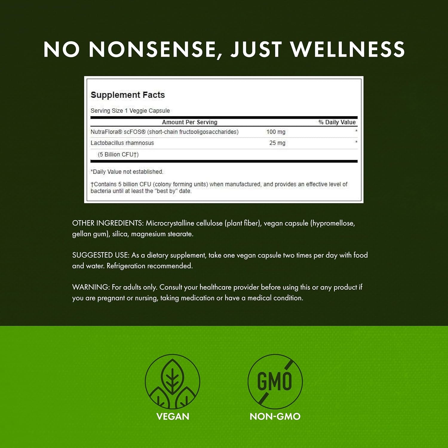 Swanson Lactobacillus Rhamnosus with FOS - 5 Billion CFU - Digestive Health Support with Fructooligosaccharides - Probiotic Support for Gastrointestinal Health* - Vegan - 60 Veggie Caps