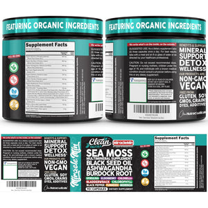 Clean Nutra Organic Sea Moss Capsules with Ashwagandha, Black Seed Oil, Burdock Root, Bladderwrack, Moringa, Chlorella, Spirulina, Turmeric, Elderberry, Amla � 90 Vegan Capsules � Miraclemin