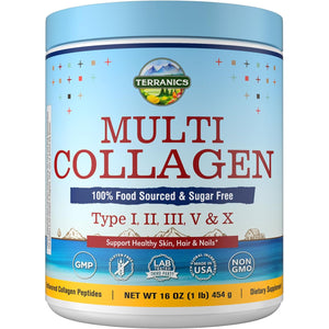Terranics Multi Collagen Peptides Powder, Type I II III V X Hydrolyzed Collagen for Women+Men, Collagen Supplements, Fast Dissolve, Unflavored Colageno, No Sugar, Keto, 16Oz