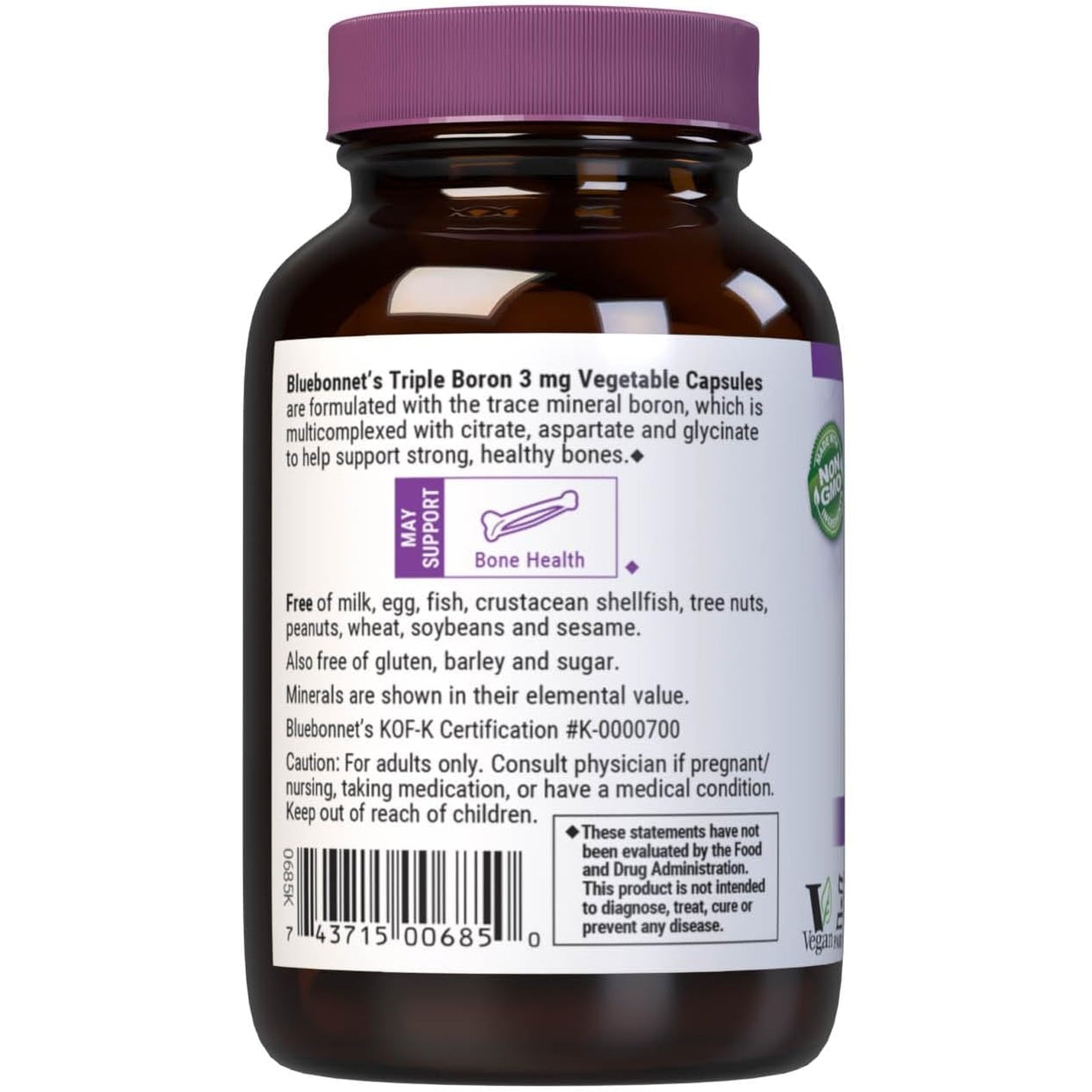 Bluebonnet Triple Boron 3 Mg Trace Mineral Bone Support - Boron Supplement for Men & Women with Citrate Aspartate & Glycinate - Vegan, Non-Gmo - 90 Vegetarian Capsules, 90 Day Supply