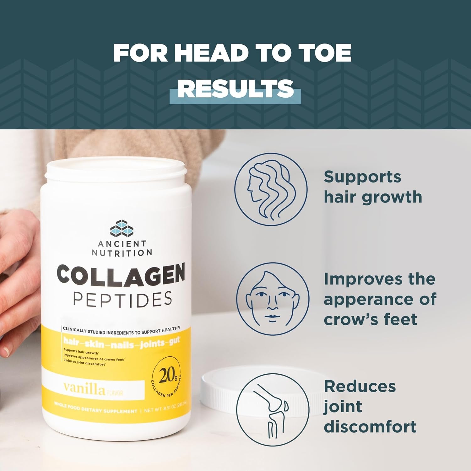 Ancient Nutrition Collagen Peptides, Collagen Peptides Powder, Vanilla Hydrolyzed Collagen, Supports Healthy Skin, Joints, Gut, Keto and Paleo Friendly, 12 Servings, 20G Collagen per Serving