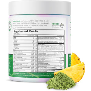 One Sol Greens, Super Greens Powder to Reduce Bloating & Improve Gut Health, Superfood Fresh Bloom Organic Greens Blend Juice & Smoothie Mix, Pre & Probiotic with Digestive Enzymes, Vegan & Soy Free