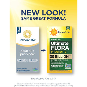 Renew Life Probiotic Adult 50 plus Probiotic Capsules, Daily Supplement Supports Urinary, Digestive and Immune Health, L. Rhamnosus GG, Dairy, Soy and Gluten-Free, 30 Billion CFU, 90 Count