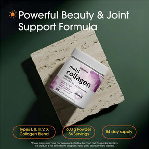 Naturebell Multi Collagen Protein Powder - 600G - Hydrolyzed Collagen Peptides - for Skin, Hair, Nail, Joint & Bone Health Support* - Grass-Fed & Keto-Friendly - Unflavored