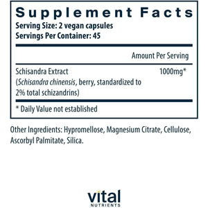 Vital Nutrients - Schisandra Extract - Liver, Immune, Energy, and Endurance Support - 90 Vegetarian Capsules per Bottle - 1000 Mg
