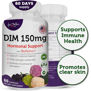 Women’S DIM Complex 150Mg - Bioperine Estrogen Balancing Pills for Menopause & Hot Flashes Relief Support Hormonal Acne Powerful Supplement - 60 Capsules - Made in USA