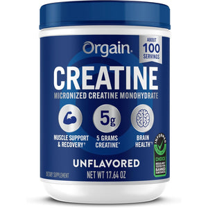 Orgain Creatine Monohydrate Micronized Powder, 100 Servings, Unflavored, Supports Muscle Growth, Post Workout Recovery and Brain Health, No Artificial Additives, for Men & Women (Packaging May Vary)