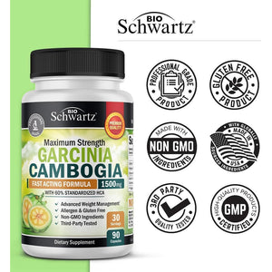 Garcinia Cambogia Weight Loss Pills - 1500Mg HCA Pure Extract - Fast Acting Appetite Suppressant - Fat Burner for Women and Men to Help Lose Weight - Carb Blocker Metabolism Diet Pill - 90 Capsules