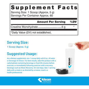 Klean Athlete Klean Creatine - Supports Muscle Strength, Performance & Recovery from Strenuous Exercise* - NSF Certified for Sport - 11.1 Ounces - Unflavored