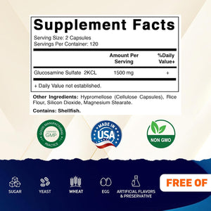 Vitamatic Glucosamine Sulfate Supplement, 1500Mg, 120 Servings, 240 Capsules