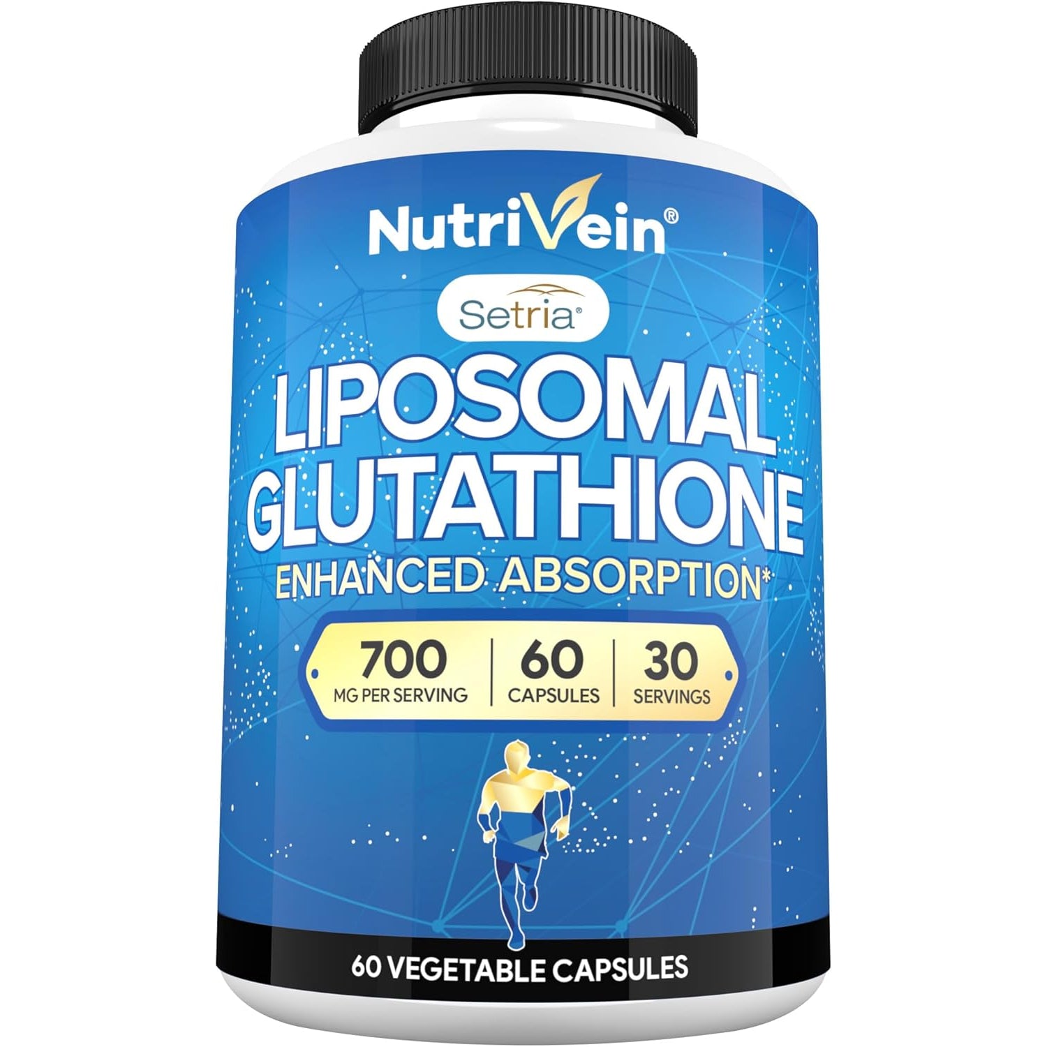 Nutrivein Premium Liposomal Glutathione Supplement 700 Mg - 60 Caps - Pure Reduced Glutathione Setria - Master Antioxidant - Cell Protection, Cleansing, Liver, Brain, Vitality, and Defenses