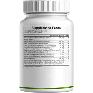 DEAL SUPPLEMENT Irish Sea Moss 240 Veggie Capsules – 14 Superfood Complex with Black Seed Oil, Ashwagandha, & Ginger